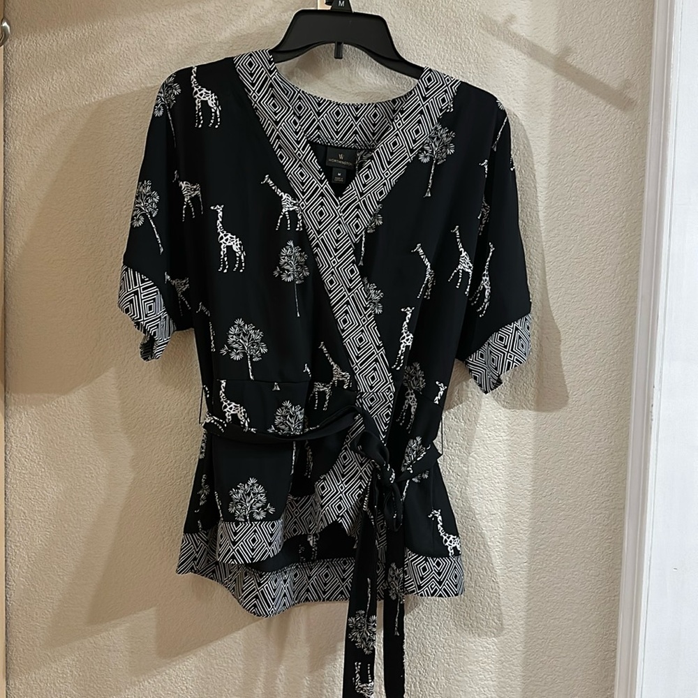 Worthington Black and White Blouse with Giraffes